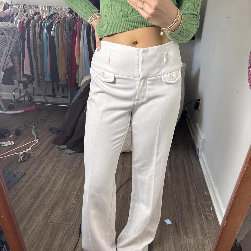 vintage corporate white flared cargo‎ pants